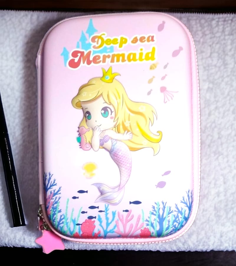 Mermaid Large Size Pencil Case | Zipper Closure Pouch | 3D Embossed EVA Pencil Box (Set of 1, Pink)